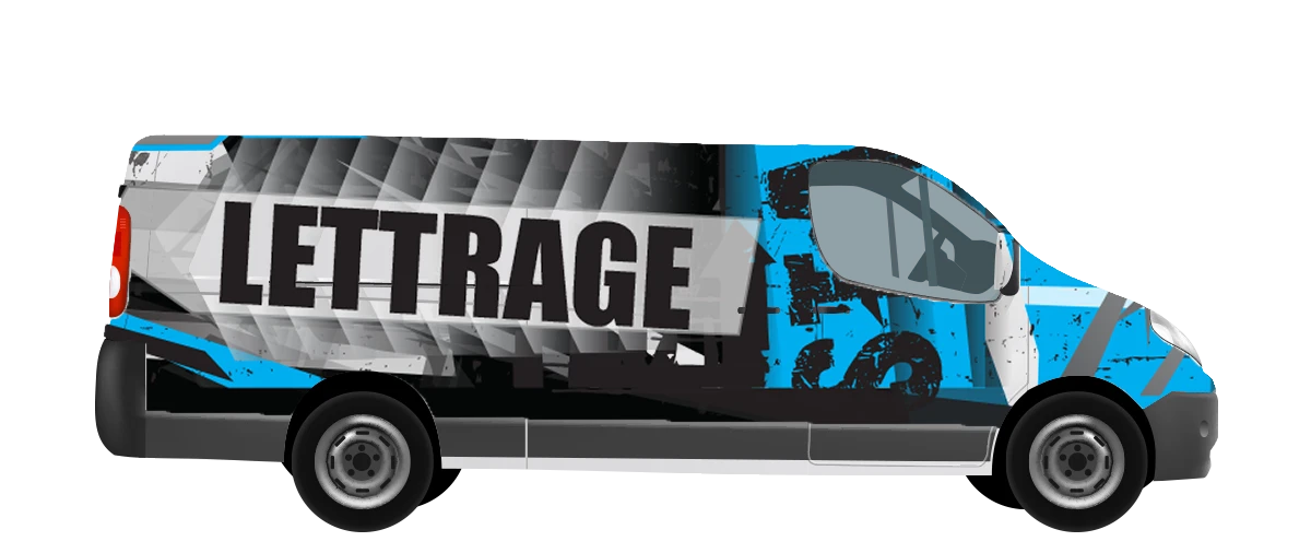 Design pour lettrage partiel de camion, cube, van, minivan, conception, impression et installation,  Laval, Montréal